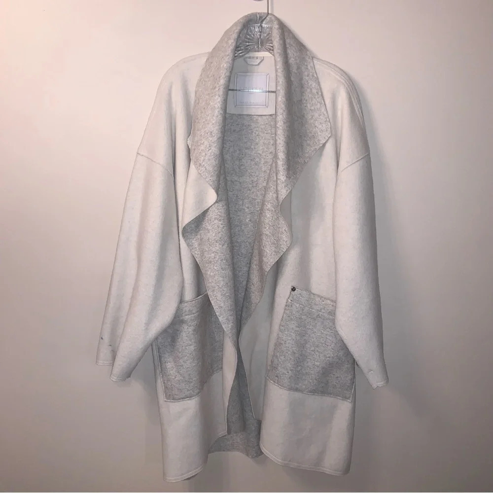 Sosken Cardigan Coat Oversized Open Front Grey Bone Draped XL